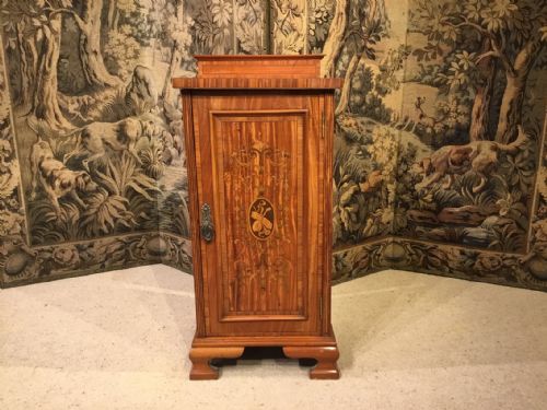 A Satinwood Marquetry Inlaid Edwardian Period Antique Bedside Cabinet