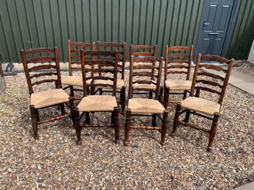 A Good Set of Eight 19th Century Ash and Elm Ladder Back Dining Chairs