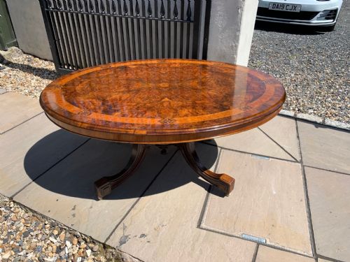 A Victorian Period Oval Burr Walnut Antique Coffee Table