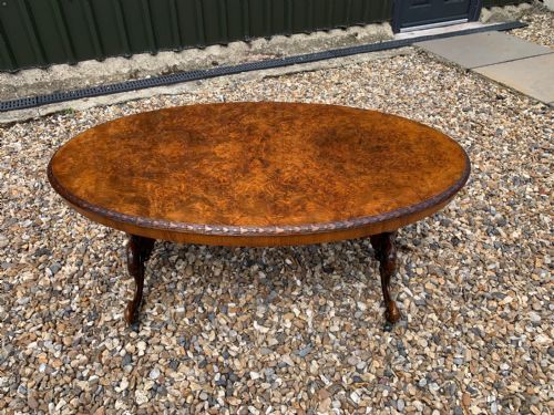 A Victorian Period Oval Burr Walnut Antique Coffee Table