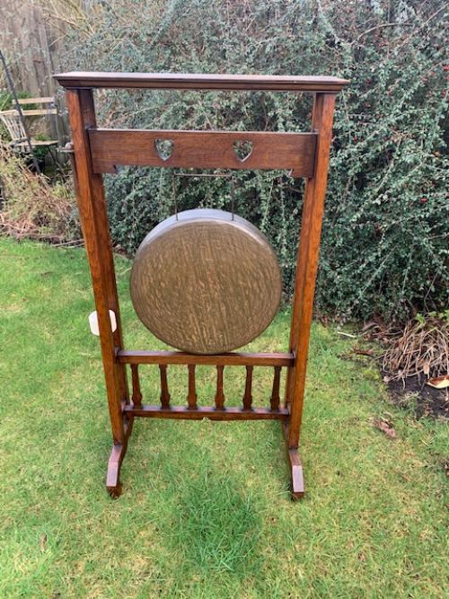 An Arts & Crafts Period Oak and Bronze Antique Dinner Gong