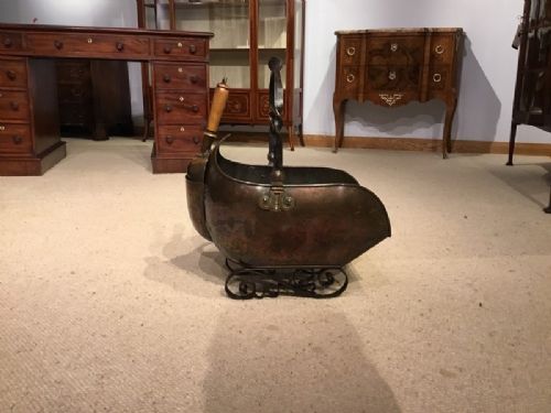 A Patinated Copper and Iron Arts & Crafts Period Coal Scuttle