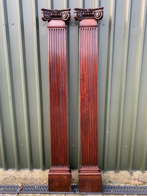 A Fine Quality Pair of Edwardian Period Mahogany Corinthian Ships Columns