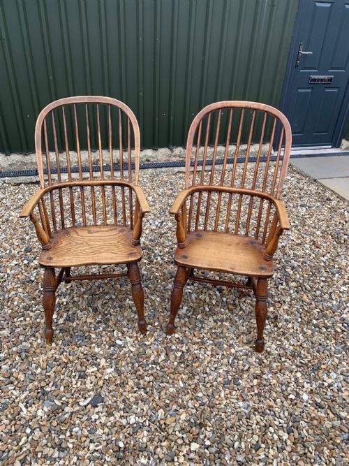 A Lovely Pair of Mid 19th Century Ash and Elm Windsor Arm Chairs