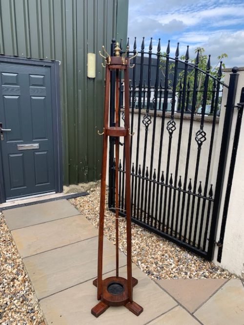 An Edwardian Period Solid Oak and Brass Mounted Umbrella, Coat and Hat Stand