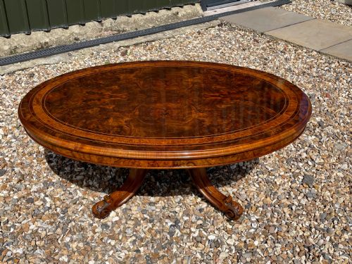 A Victorian Period Oval Burr Walnut Antique Coffee Table