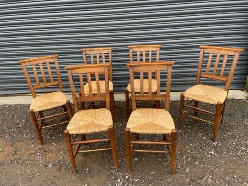 A Set of Six Early 20th Century Oak Chapel Chairs