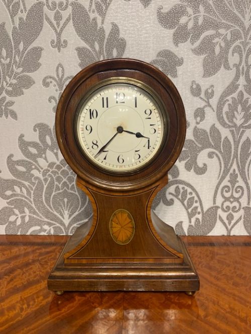 An Edwardian Period Balloon Shaped Mahogany Inlaid Mantle Clock