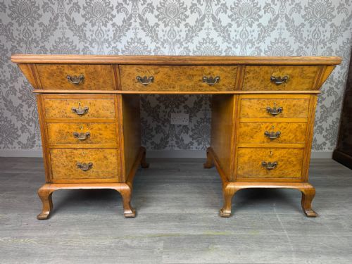 A Victorian Period Burr Oak and Oak Antique Pedestal Desk