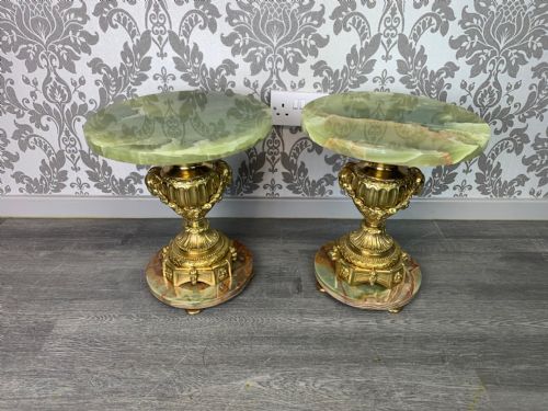 A Small Pair of French Circular Onyx and Ormolu Tables