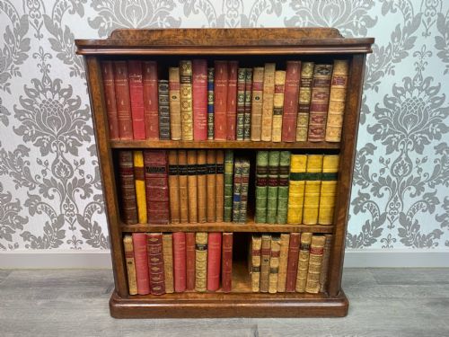 A Diminutive Victorian Period Burr Walnut Open Bookcase