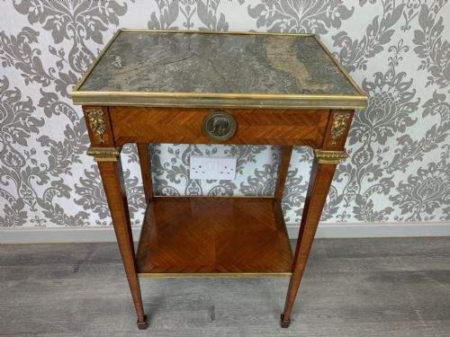 A Fine Quality French Kingwood and Mahogany Marble Topped Lamp Table