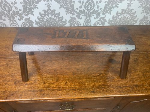 A Wonderful and Rare 18th Century Oak Milking Stool Dated 1771