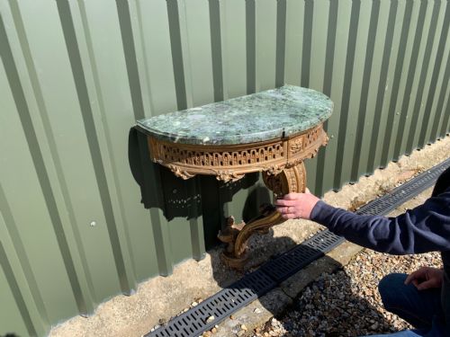 A Small French Carved Gilt Wood and Marble Console Table