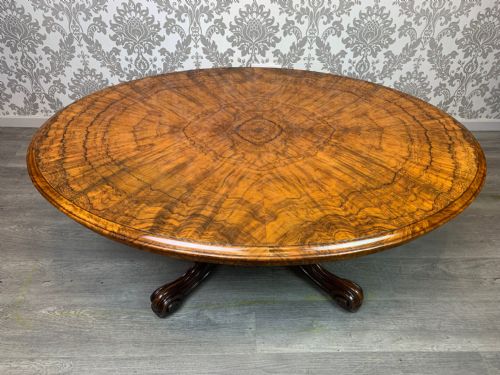 A Beautiful Victorian Period Oval Burr Walnut Antique Coffee Table