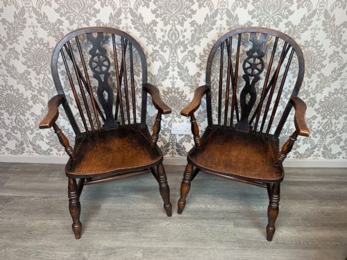 A Good Pair of 19th Century Ash and Elm Kitchen Windsor Armchairs