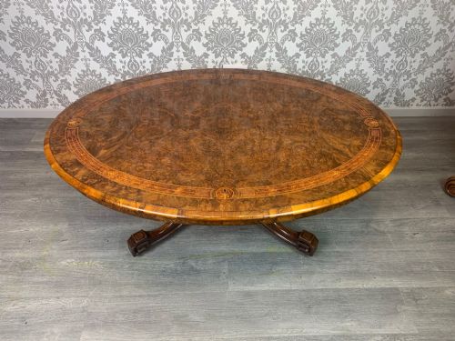 A Stunning Quality Victorian Period Burr Walnut Oval Coffee Table