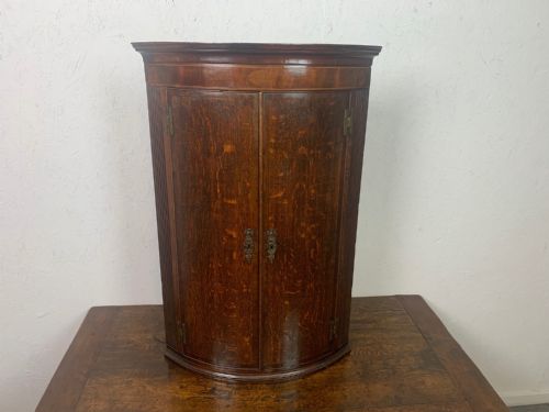 A Lovely George III Period Oak and Mahogany Antique Corner Cupboard
