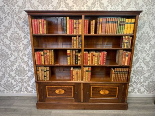 A Fine Quality Mahogany Inlaid Shapland & Petter Open Bookcase