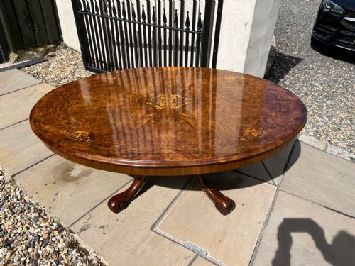 A Lovely Large Victorian Period Oval Burr Walnut Antique Coffee Table