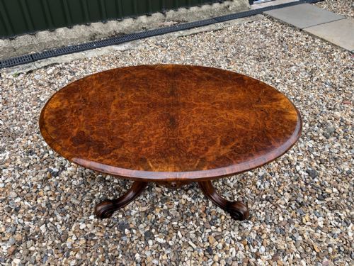 A Fine Quality Victorian Period Burr Walnut Oval Antique Coffee Table