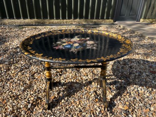 A Victorian Period Oval Papier Mache Antique Coffee Table
