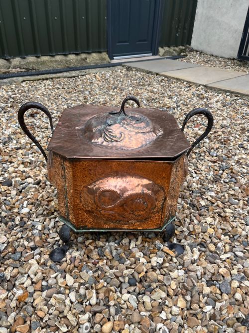 An Arts & Crafts Period Copper Repousse Antique Coal Box