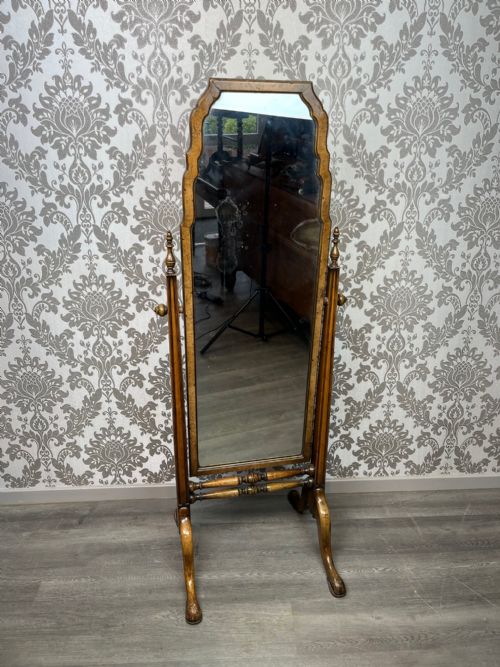 A Queen Anne Style Walnut Antique Cheval Mirror