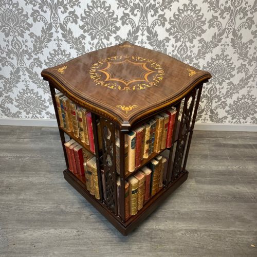 A Fine Quality Edwardian Period Mahogany Inlaid Revolving Bookcase