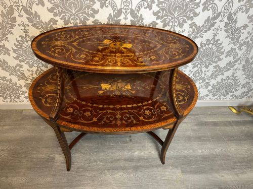 A Stunning Quality Edwardian Period Marquetry Inlaid Two Tier Etagere