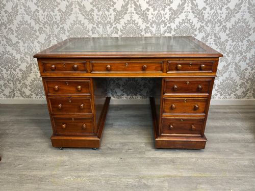 A Victorian Period Mahogany Three Part Antique Pedestal Desk