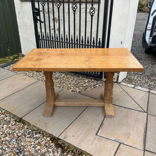 Mouseman 4ft 6" Long Oak Dining Table by Robert "Mouseman" Thompson.