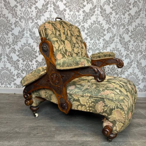 A Fine Quality and Rare Victorian Period Walnut Reclining Armchair