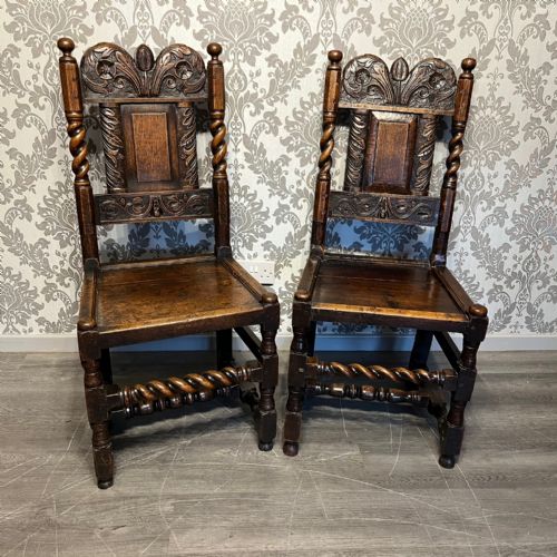 A Pair of 17th Century Antique Oak Hall Chairs.