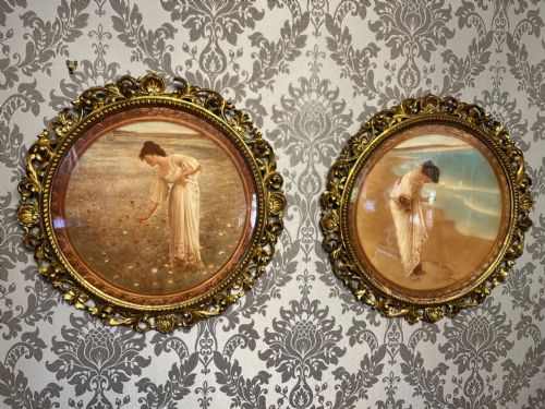 A Good Pair of Edwardian Period Prints of Classical Maidens