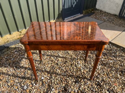 A Beautiful Victorian Period Burr Walnut Antique Fold Over Card Table