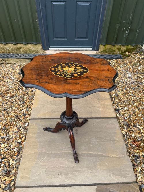 A Victorian Period Rosewood Inlaid Antique Lamp Table