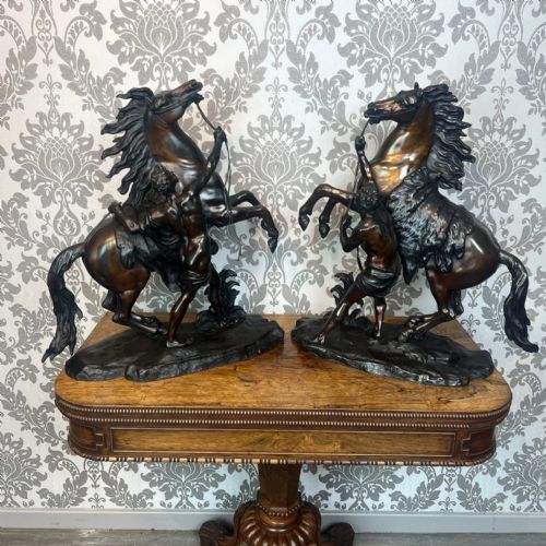 A Pair of French Classical 19th Century Bronze Marley Horses by Coustou