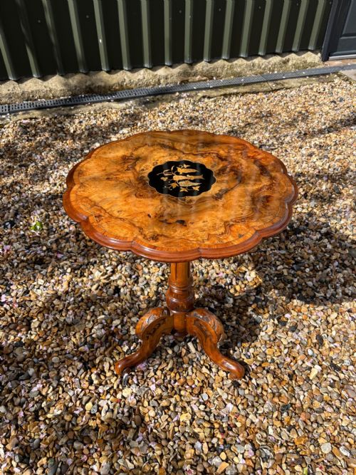 A Lovely Victorian Period Burr Walnut and Marquetry Inlaid Antique Wine Table.