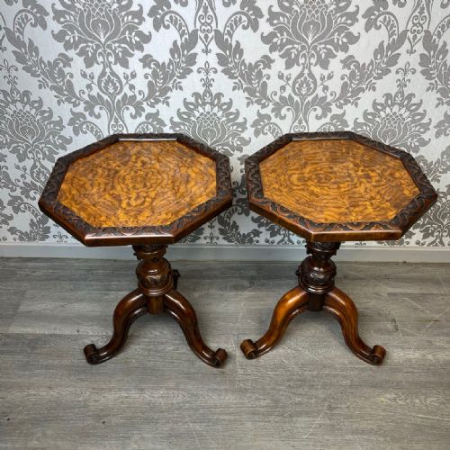 A Fine Quality Pair of Victorian Period Octagonal Walnut and Burr Walnut Wine Tables