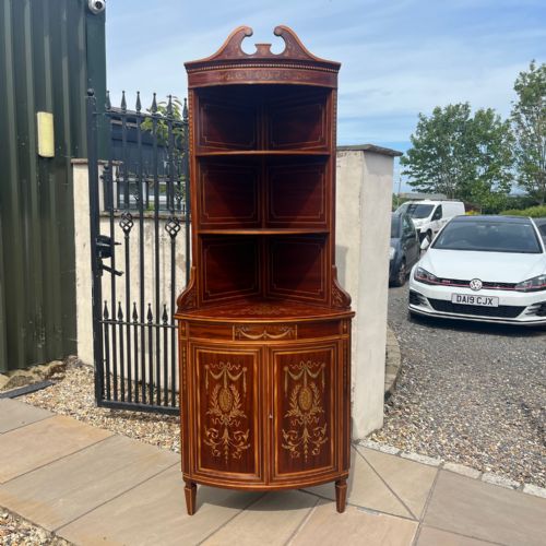 An Edwards & Roberts of London Marquetry Inlaid Corner Cabinet