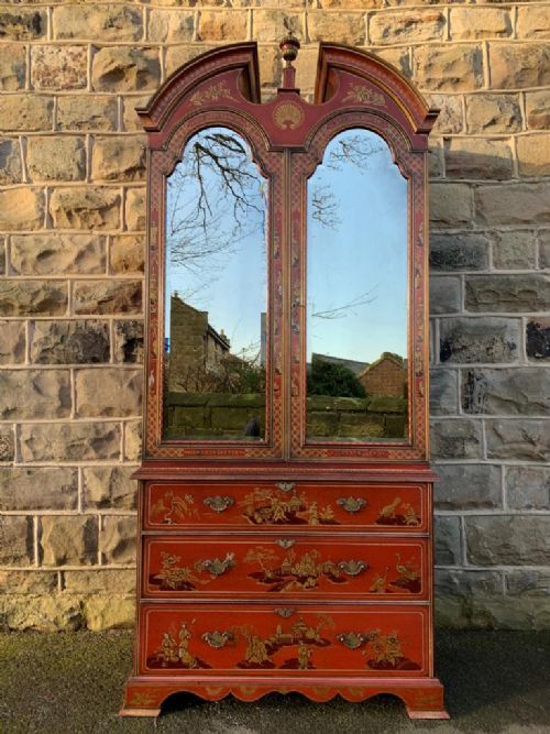 A George I Style Red Lacquer and Chinoiserie Decorated Cabinet on Chest