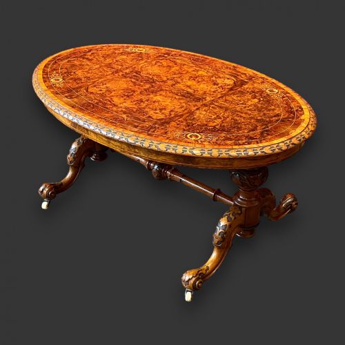 A Beautiful Victorian Period Burr Walnut Oval Coffee Table