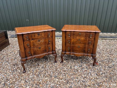 A Good Pair of George I Style Burr Walnut Serpentine Chests