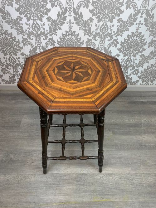 An Unusual Aesthetic Period Octagonal Parquetry Inlaid Table.