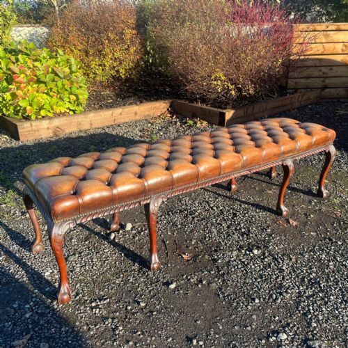 A Large Country House Deep Buttoned Leather Window Seat/bench