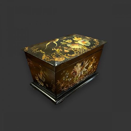 A Lovely Victorian Period Papier Mache Tea Caddy