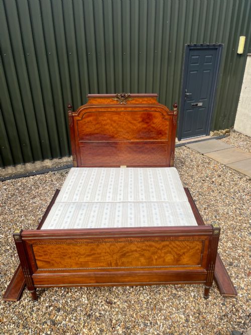 A French Plum Pudding Mahogany and Ormolu Antique King Size Bed