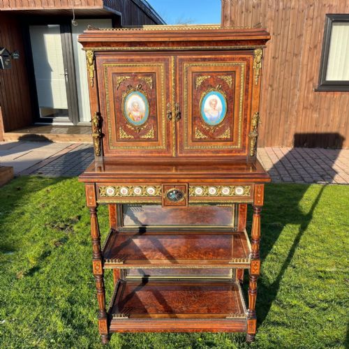 A Stunning Victorian Period Amboyna, Kingwood and Ebony Bonheur De Jour