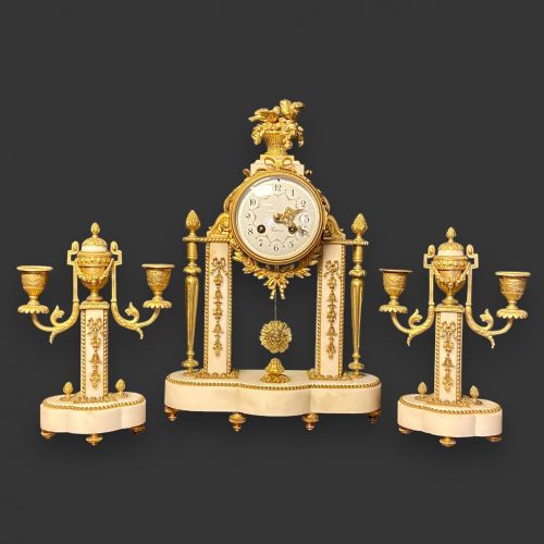 A Fine Quality French Late 19th Century Marble and Ormolu Mounted Garniture De Cheminee